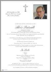 Alois Patzalt, verstorben am 05. Februar 2026